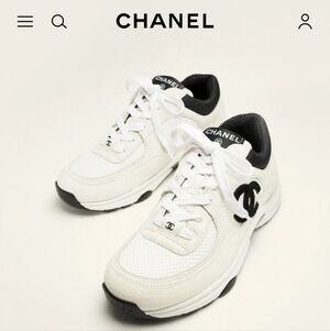 SIZE 6 CHANEL Ivory Sneakers with Ebony Details